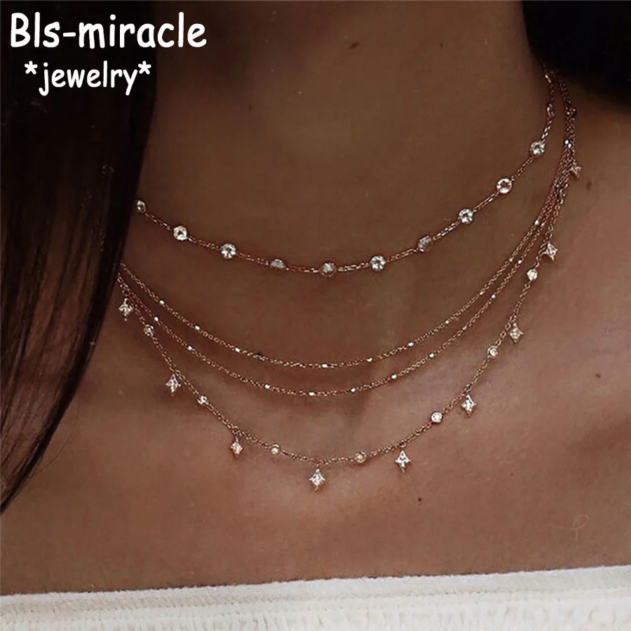 Orvik Boho Layered Necklace — Crystal Stars in Vintage Gold for the Free Spirit